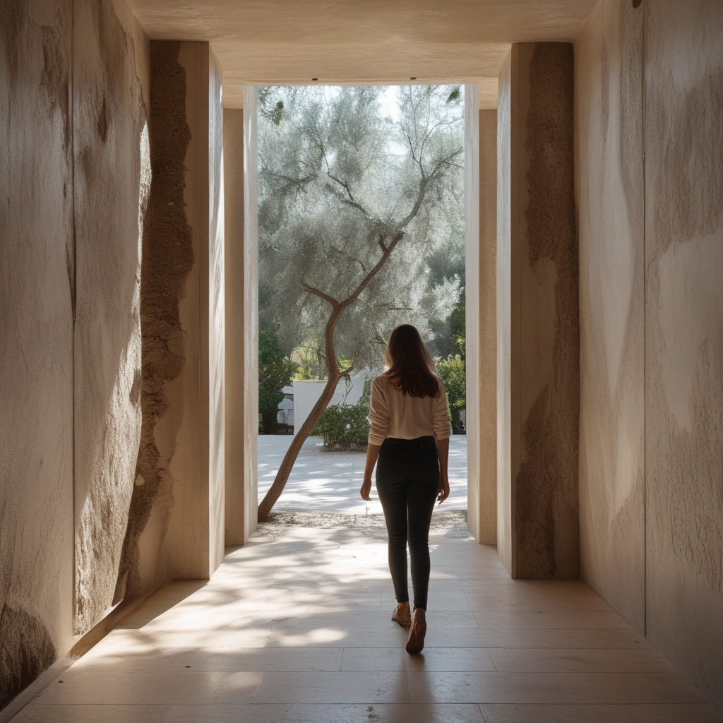 Osoba spacerująca po lesistej ścieżce wśród drzew o poranku, naturalne otoczenie, spokojne tempo, niewymuszona postawa ciała