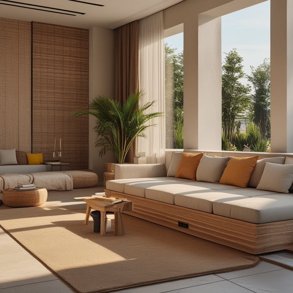 Spokojna jasna sala do ćwiczeń z drewnianą podłogą, dużymi oknami wpuszczającymi naturalne światło i matami do jogi ułożonymi w równych rzędach, atmosfera skupienia i spokoju