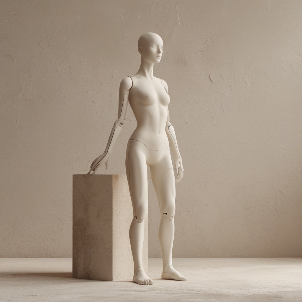 Schematyczne ujęcie sylwetki człowieka z boku pokazujące prawidłowe wyrównanie kręgosłupa, ramion i bioder w pozycji stojącej, minimalistyczne tło